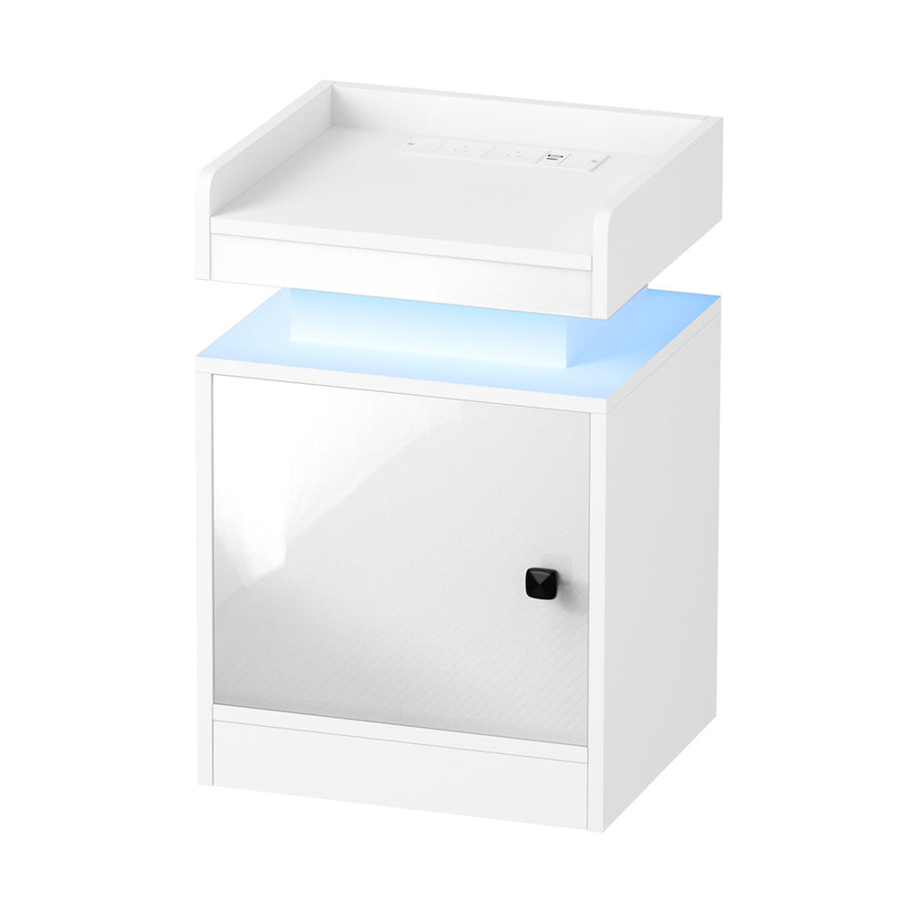 Oikiture 2x LED Bedside Table USB Charging Station White
