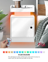 Oikiture 2x LED Bedside Table USB Charging Station White - Close-Up Angle