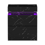 Oikiture Bedside Table 2 Drawers LED Nightstand Marble Effect Black, image 4