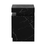 Oikiture Bedside Table 2 Drawers LED Nightstand Marble Effect Black, image 5