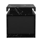 Oikiture Bedside Table 2 Drawers LED Nightstand Marble Effect Black - Rear View