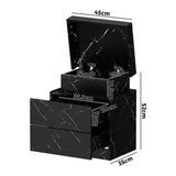 Oikiture 2x Bedside Table 2 Drawers LED Nightstand Marble Effect Black - Top-Down View