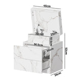 Oikiture Bedside Table 2 Drawers LED Nightstand Marble Effect White