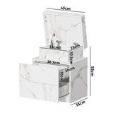 Oikiture Bedside Table 2 Drawers LED Nightstand Marble Effect White - Rear View