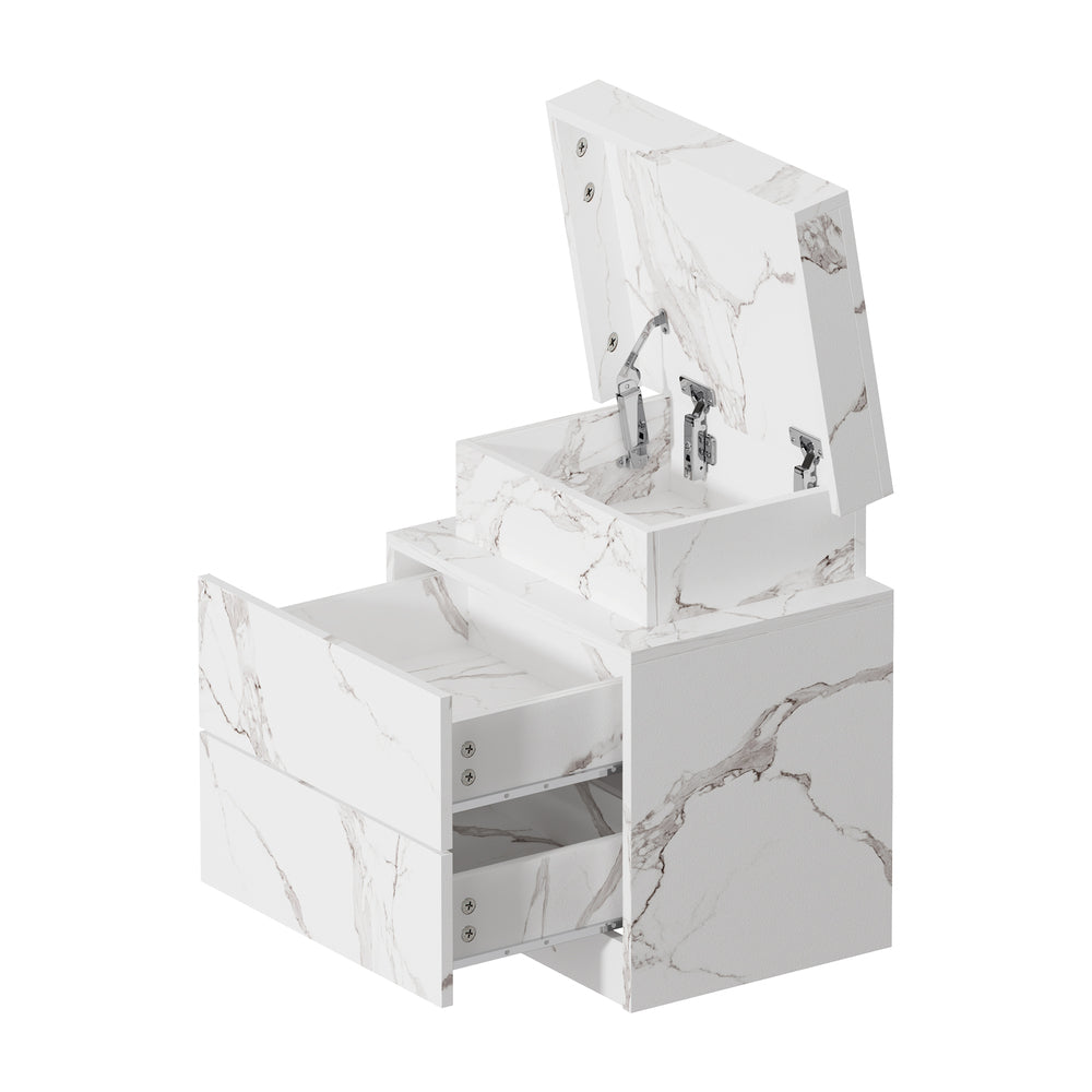 Oikiture Bedside Table 2 Drawers LED Nightstand Marble Effect White