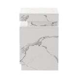 Oikiture Bedside Table 2 Drawers LED Nightstand Marble Effect White