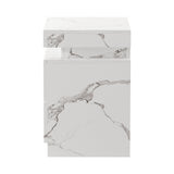 Oikiture Bedside Table 2 Drawers LED Nightstand Marble Effect White - 45-Degree Angle