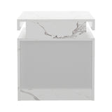 Oikiture Bedside Table 2 Drawers LED Nightstand Marble Effect White