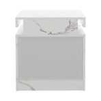 Oikiture Bedside Table 2 Drawers LED Nightstand Marble Effect White