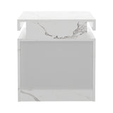 Oikiture Bedside Table 2 Drawers LED Nightstand Marble Effect White - Side View