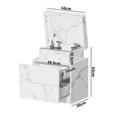Oikiture 2x Bedside Table 2 Drawers LED Nightstand Marble Effect White - Low Angle