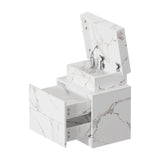 Oikiture 2x Bedside Table 2 Drawers LED Nightstand Marble Effect White - Side View