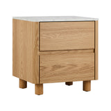 Oikiture Bedside Table 2 Drawers Nightstand Faux Marble Top Natural