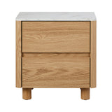 Oikiture Bedside Table 2 Drawers Nightstand Faux Marble Top Natural