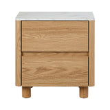 Oikiture Bedside Table 2 Drawers Nightstand Faux Marble Top Natural - Low Angle