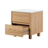 Oikiture Bedside Table 2 Drawers Nightstand Faux Marble Top Natural
