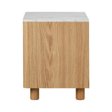 Oikiture Bedside Table 2 Drawers Nightstand Faux Marble Top Natural - Side View