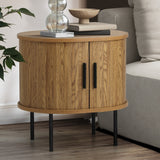 Oikiture 2-tier Bedside Table with Sliding Doors Natural - Front View
