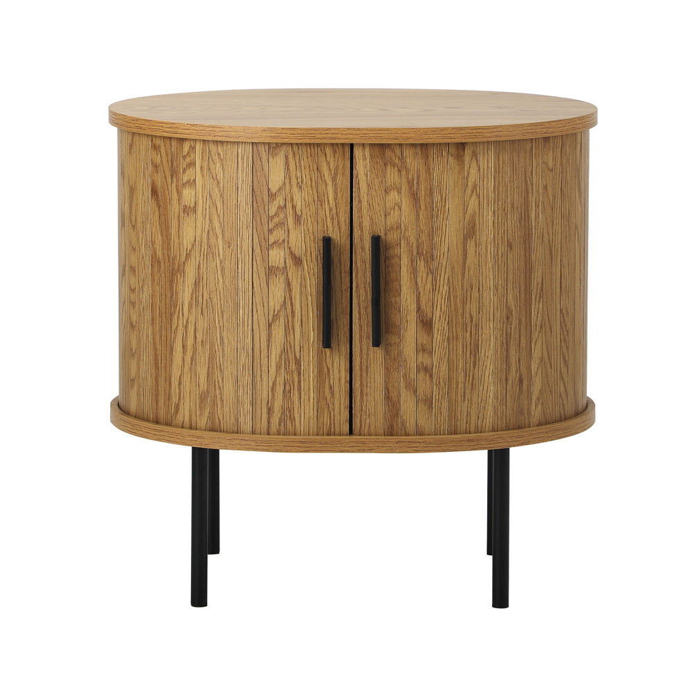 Oikiture 2-tier Bedside Table with Sliding Doors Natural