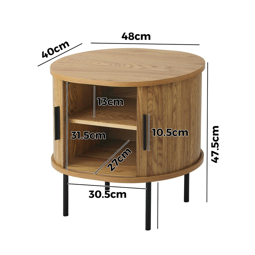 Oikiture 2-tier Bedside Table with Sliding Doors Natural