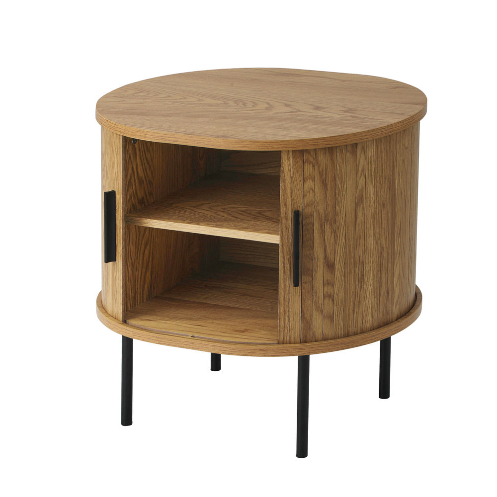 Oikiture 2-tier Bedside Table with Sliding Doors Natural