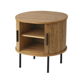 Oikiture 2-tier Bedside Table with Sliding Doors Natural - Side View