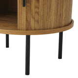 Oikiture 2-tier Bedside Table with Sliding Doors Natural - Close-Up Angle