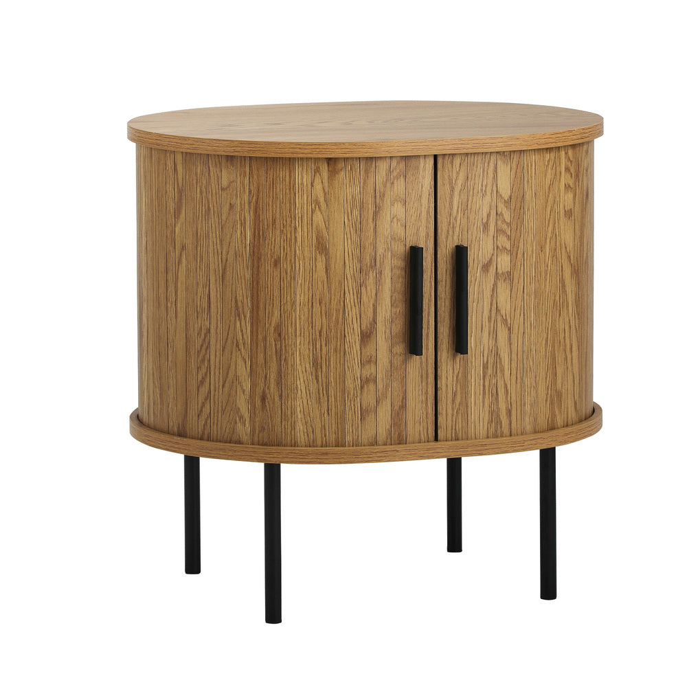Oikiture Set of 2 Bedside Tables Sliding Doors 2-tier