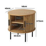 Oikiture Set of 2 Bedside Tables Sliding Doors 2-tier