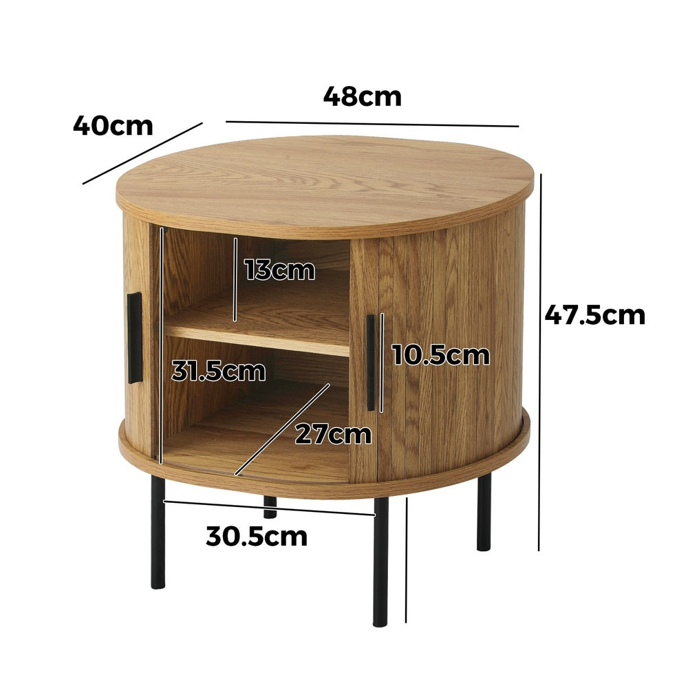 Oikiture Set of 2 Bedside Tables Sliding Doors 2-tier