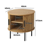 Oikiture Set of 2 Bedside Tables Sliding Doors 2-tier - Front View