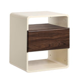 Oikiture Bedside Table With Drawer Open Shelves Retro-Modern