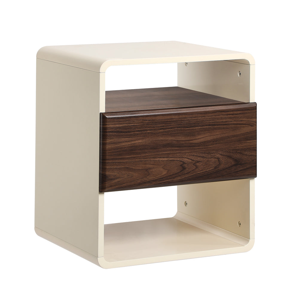 Oikiture Bedside Table With Drawer Open Shelves Retro-Modern