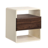 Oikiture Bedside Table With Drawer Open Shelves Retro-Modern
