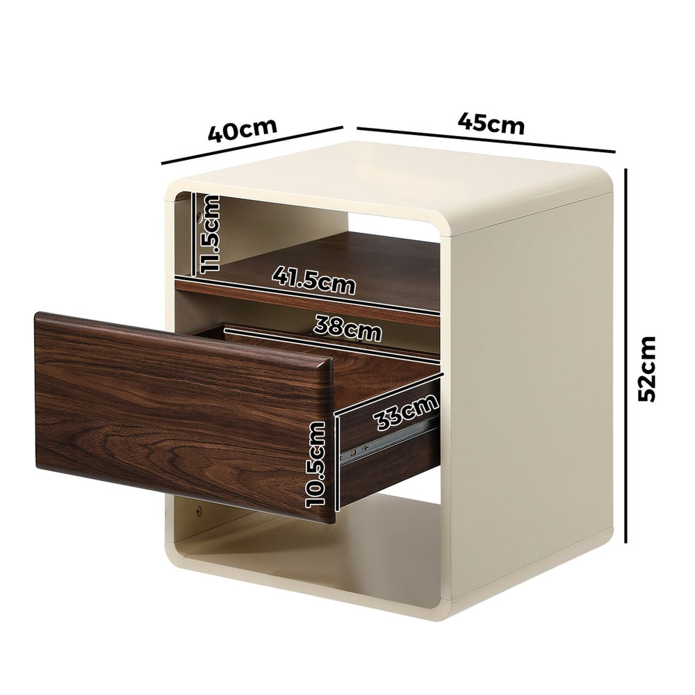 Oikiture Bedside Table With Drawer Open Shelves Retro-Modern