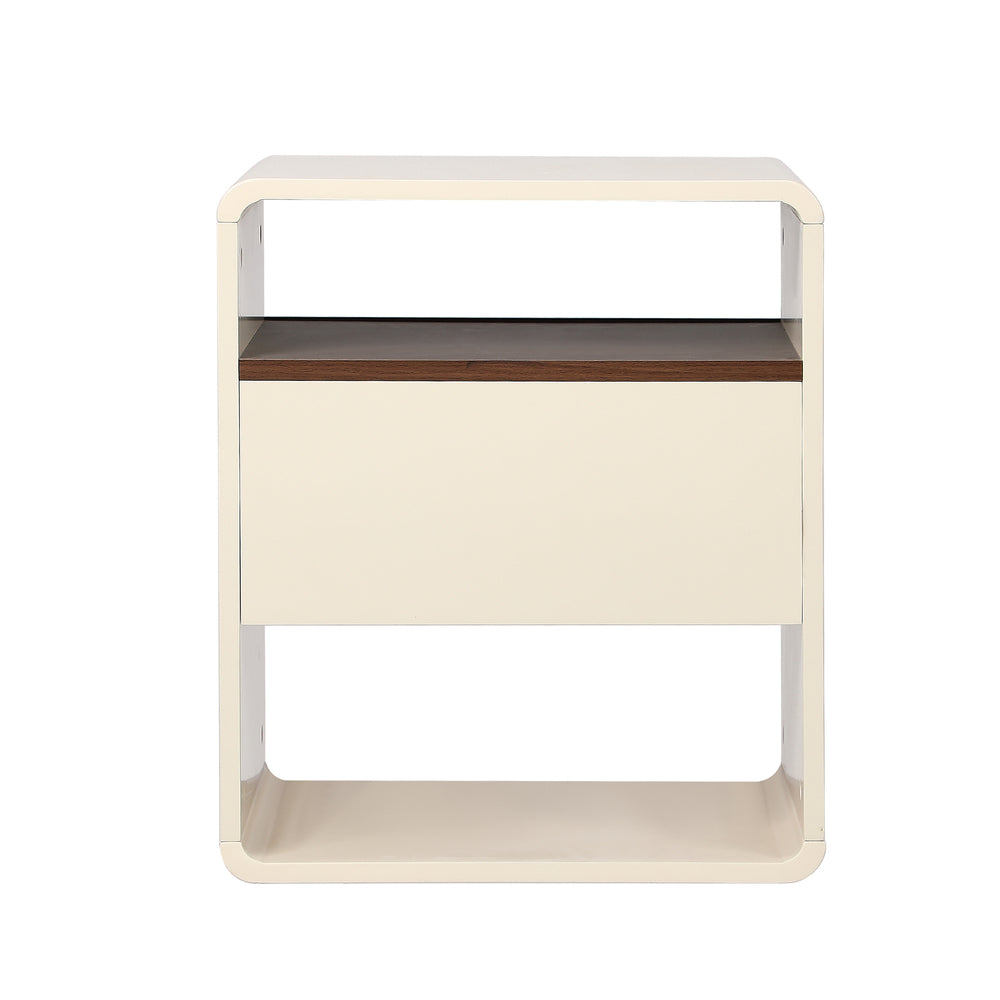 Oikiture Bedside Table With Drawer Open Shelves Retro-Modern