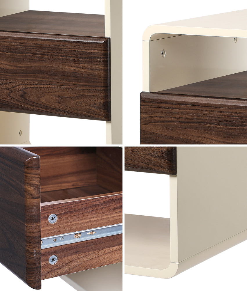 Oikiture Bedside Table With Drawer Open Shelves Retro-Modern