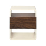 Oikiture 2x Bedside Table With Drawer Open Shelves Retro-Modern - Front View