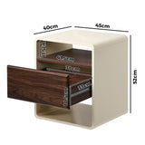 Oikiture 2x Bedside Table With Drawer Open Shelves Retro-Modern - Rear View