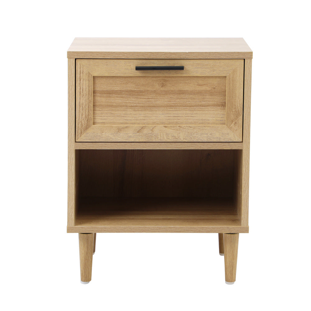 Oikiture Bedside Table Nightstand Bedroom Storage Cabinet Natural