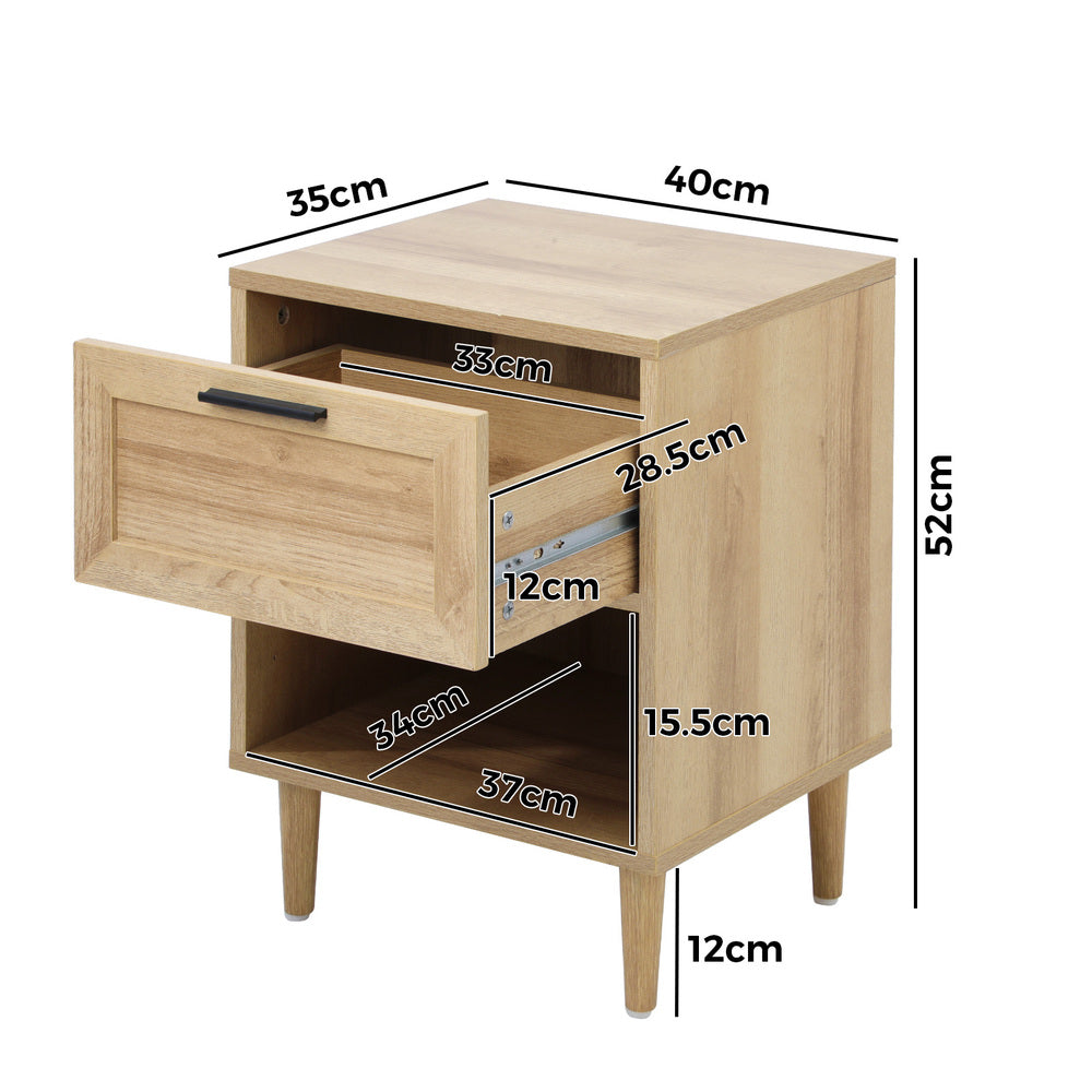 Oikiture Bedside Table Nightstand Bedroom Storage Cabinet Natural