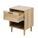 Oikiture Bedside Table Nightstand Bedroom Storage Cabinet Natural - Front View