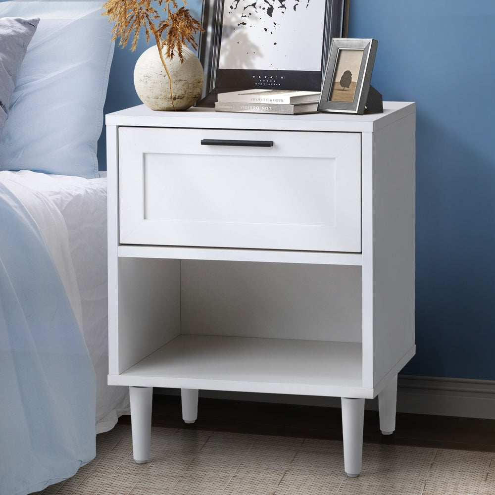Oikiture Bedside Table Nightstand Bedroom Storage Cabinet White