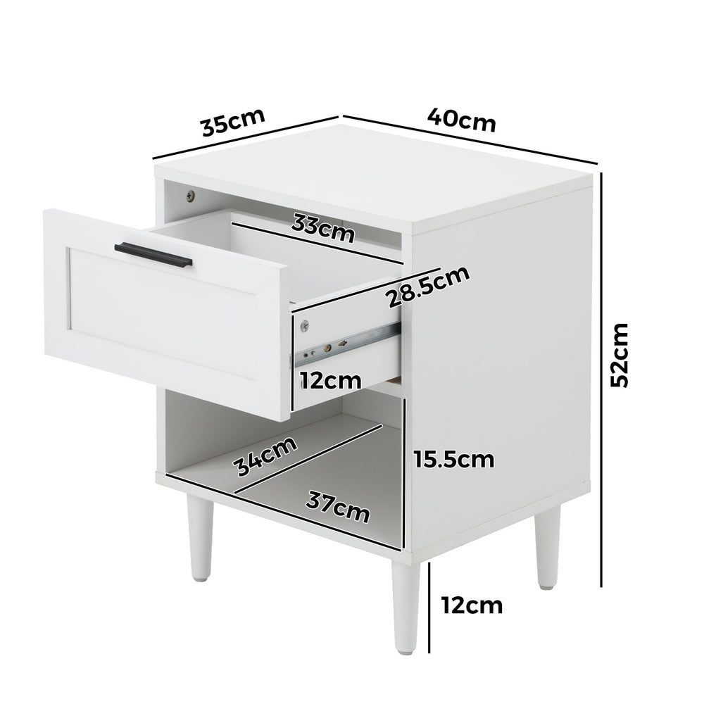 Oikiture Bedside Table Nightstand Bedroom Storage Cabinet White