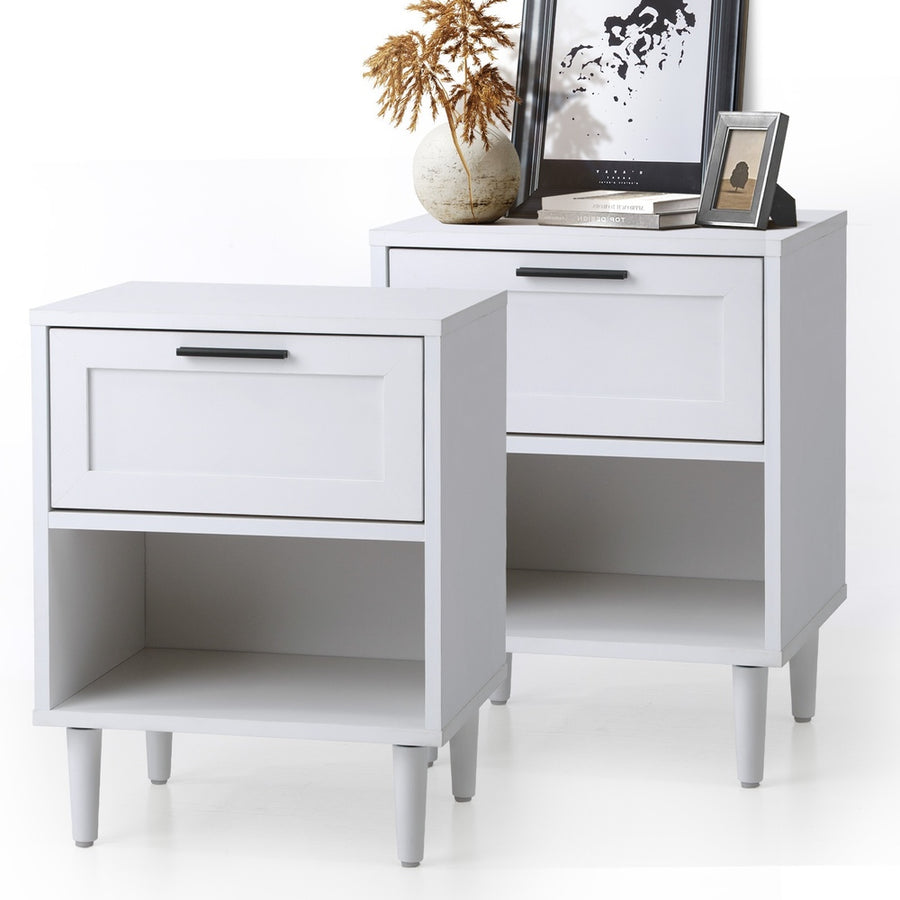 Oikiture Bedside Tables Set of 2 Nightstand White, image 15