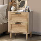 Oikiture Bedside Table Nightstand 2 Drwers Natural