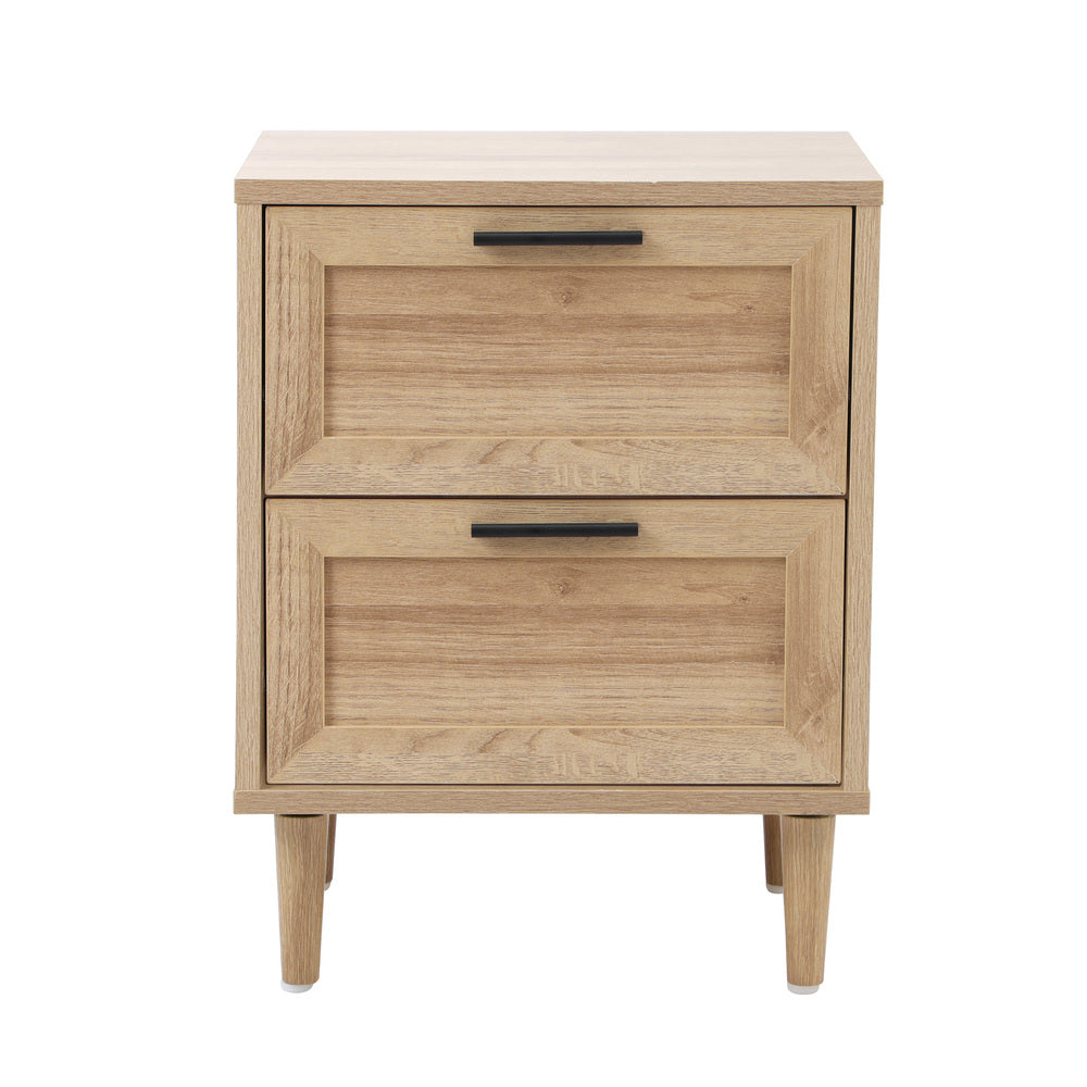Oikiture Bedside Table Nightstand 2 Drwers Natural
