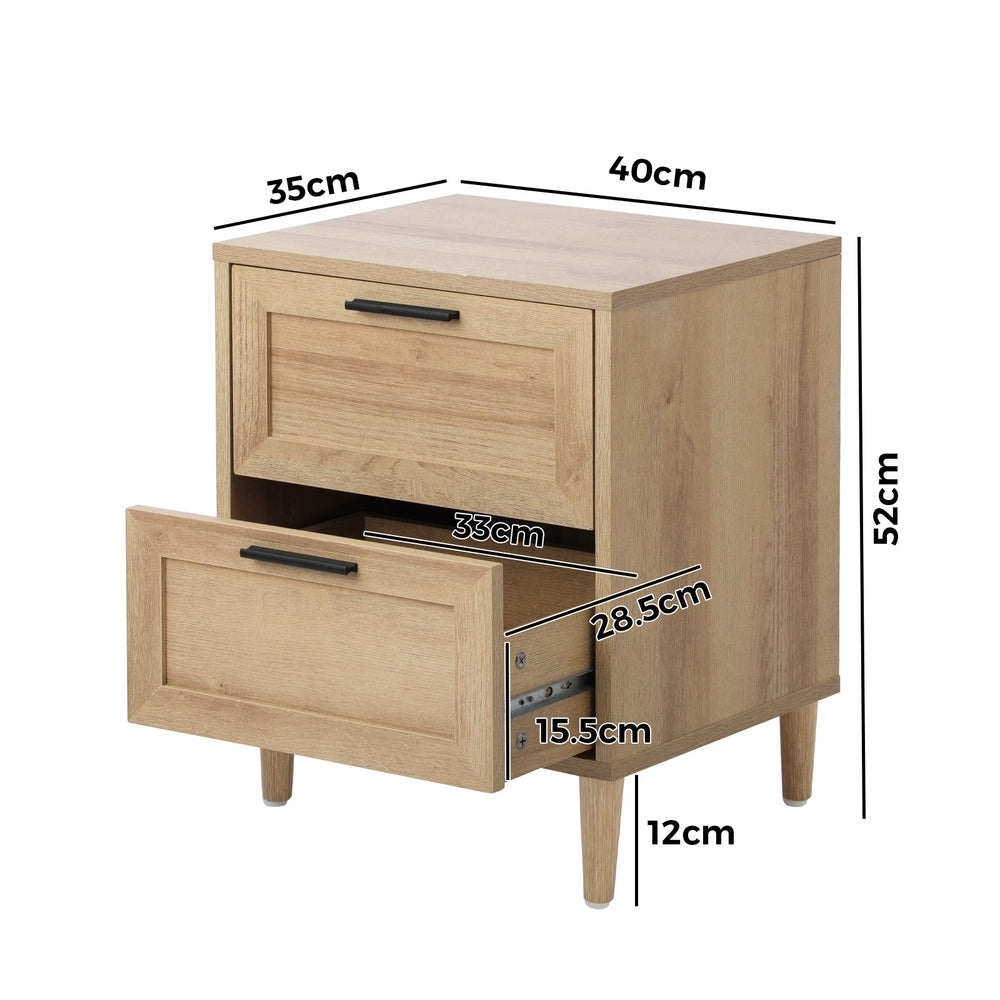 Oikiture Bedside Table Nightstand 2 Drwers Natural
