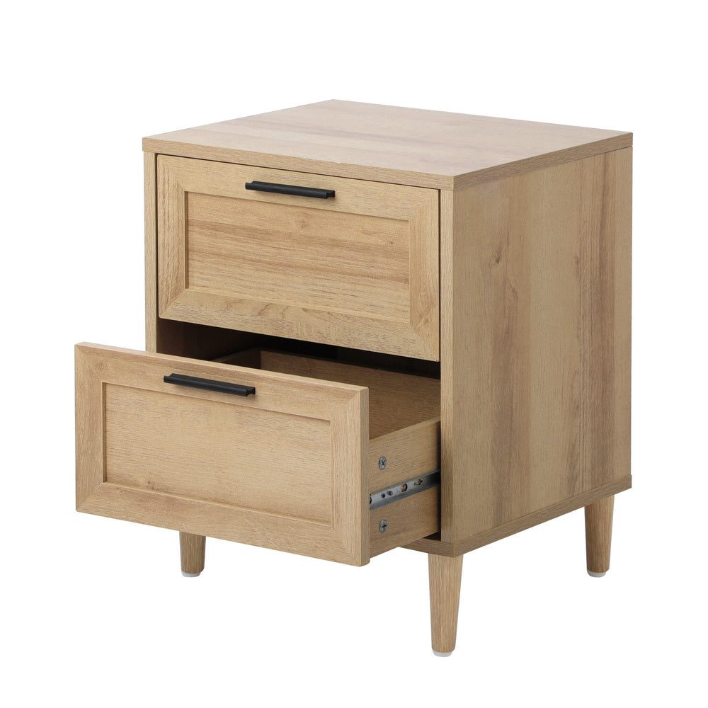 Oikiture Bedside Table Nightstand 2 Drwers Natural