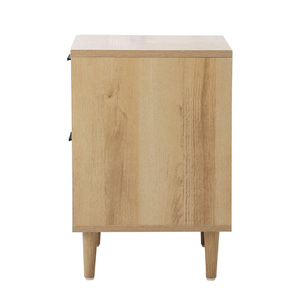 Oikiture Bedside Table Nightstand 2 Drwers Natural